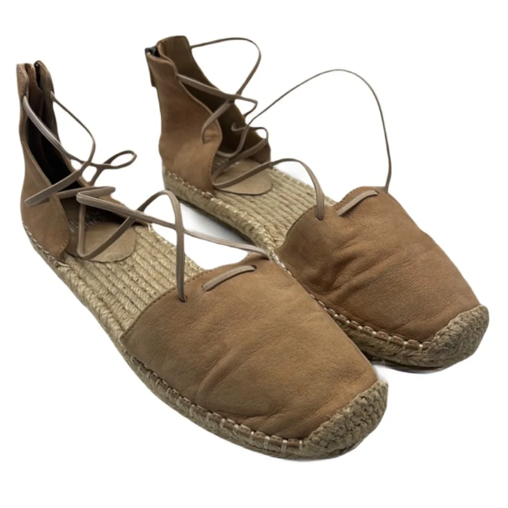 Eileen Fisher Sz 8 Lace Up Tan Espadrille Flats with Ankle Wraps